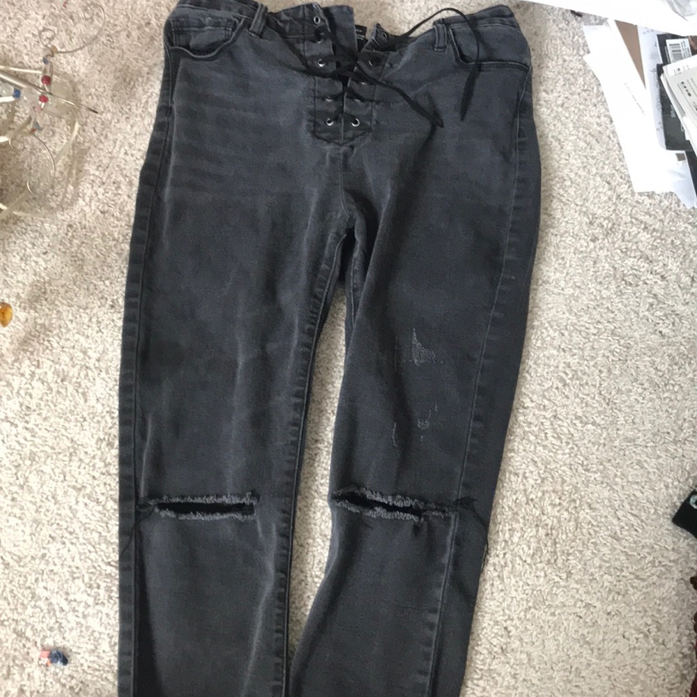High waisted black ripped jeans